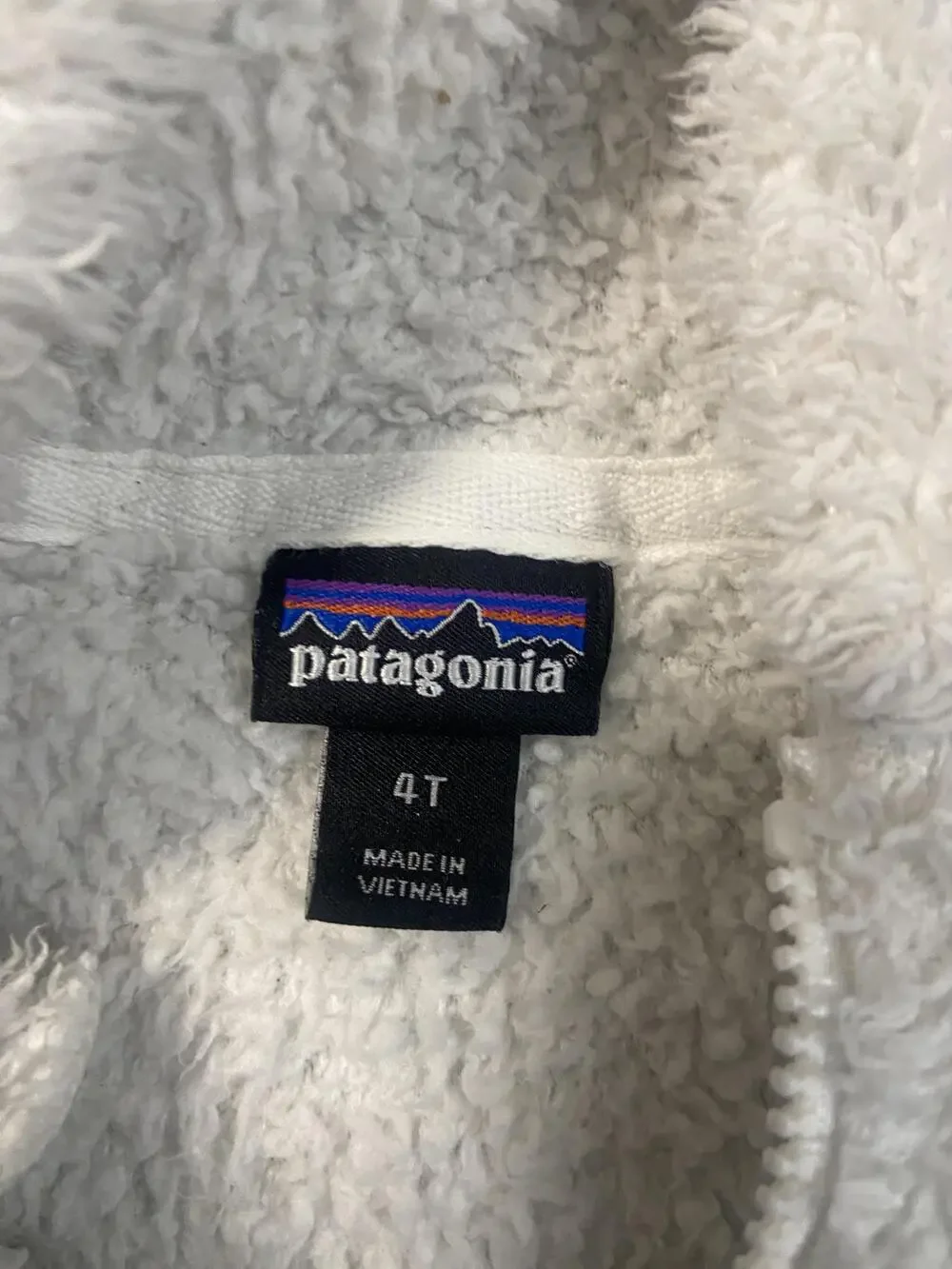 Patagonia Jacket Youth 4T White Fleece Hooded Full Zip Bear Ears Sherpa